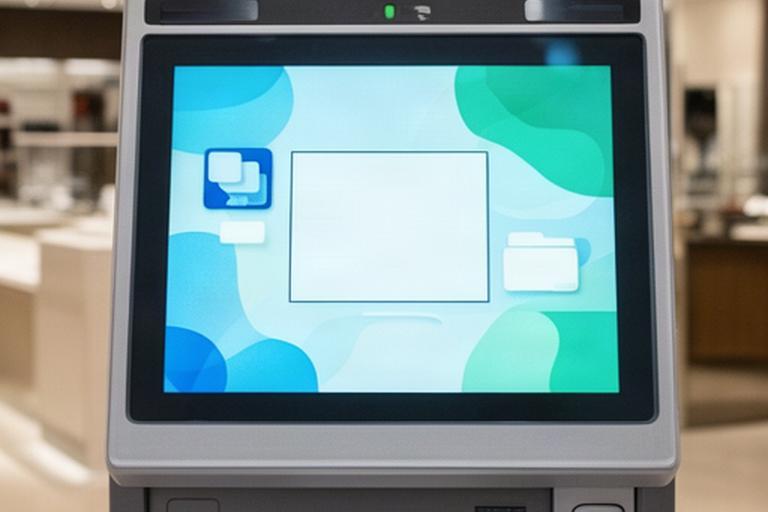 ATM touchscreen after repair showing a clear calibrated interface in a retail foyer